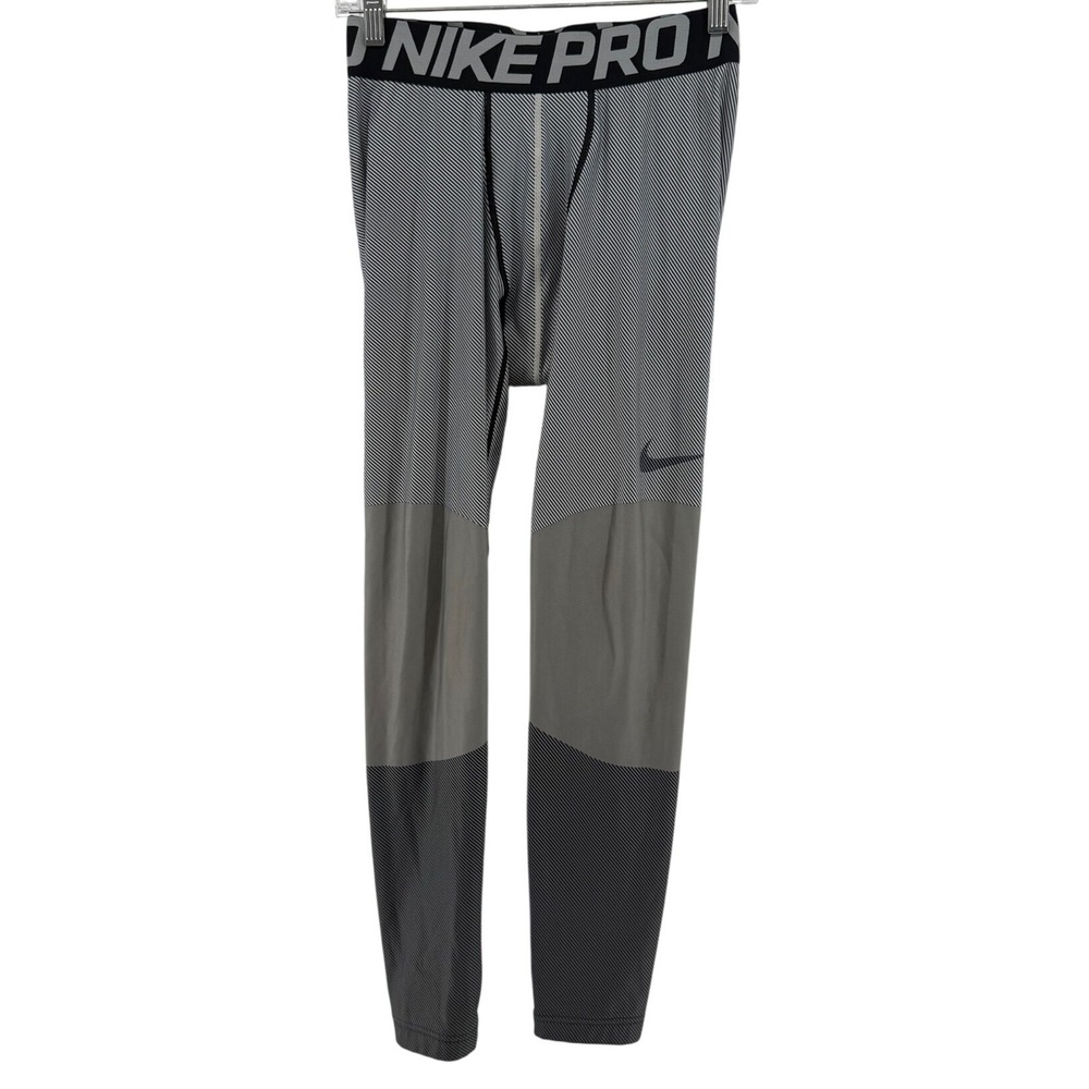 Nike Pro Mens Compression Grey Black Graphic Athletic Training Leggings Large